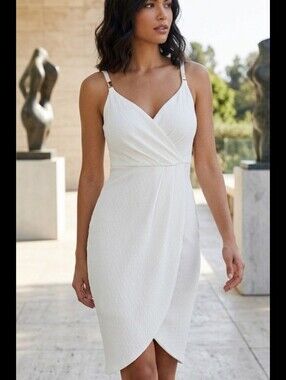 Guess White One-Shoulder Draped Bodycon Dress